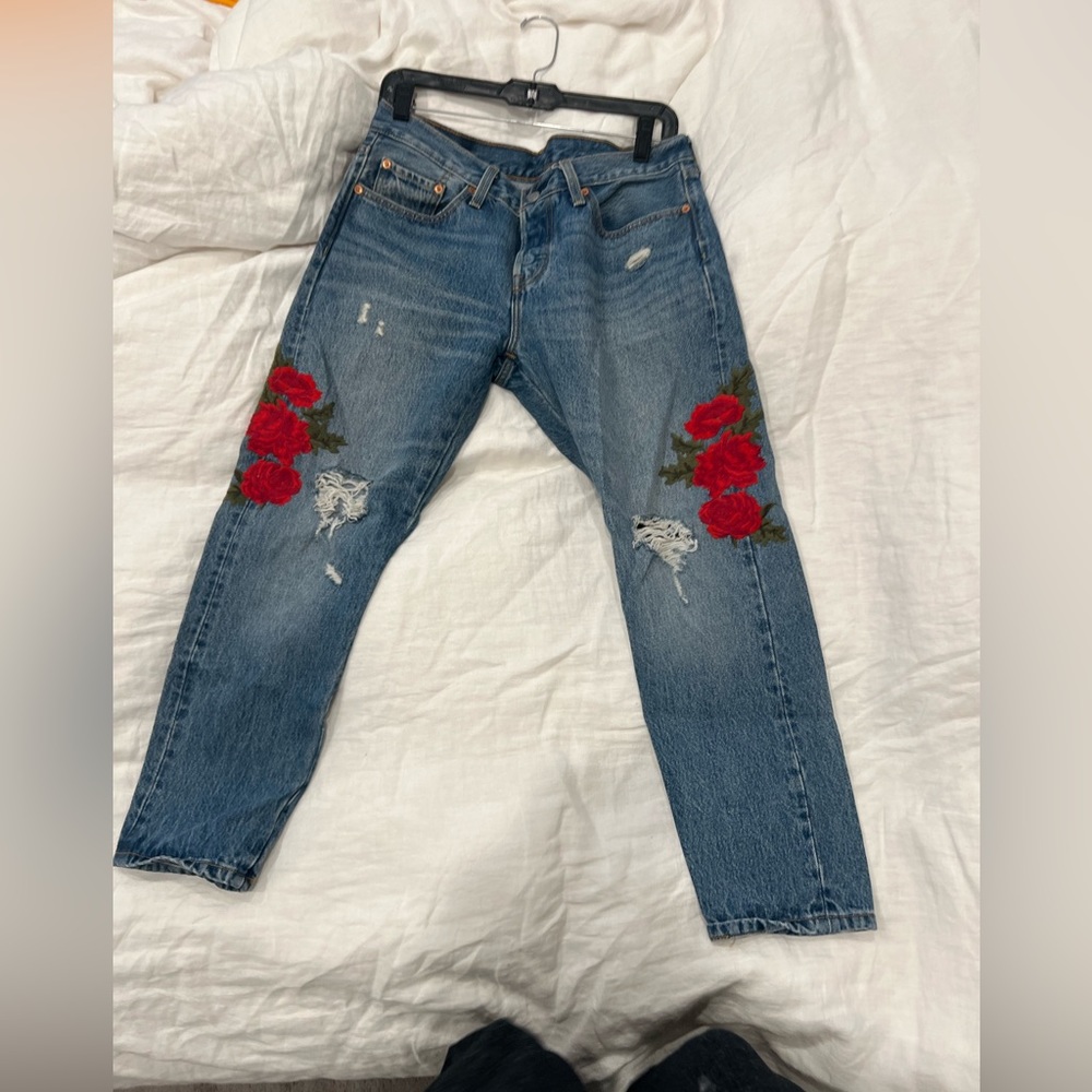 Levi Strauss 501 jeans with rose stitch decal